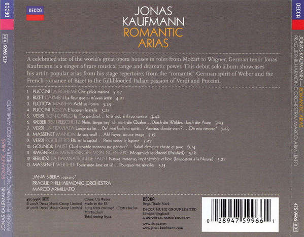 Jonas Kaufmann & Prague Philharmonic Orchestra, Marco Armiliato - Romantic Arias CD Import Sealed