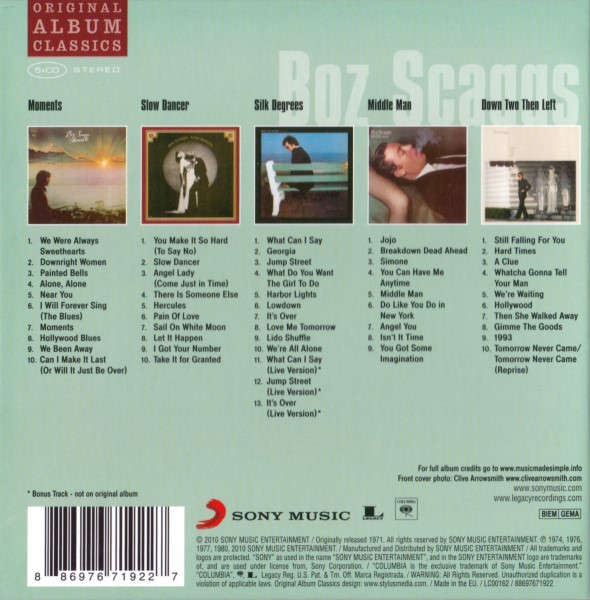 Boz Scaggs - Original Album Classics 5x CD Box Set Import