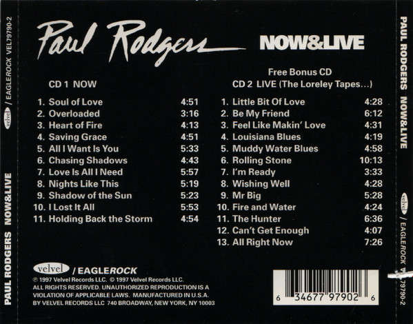Paul Rodgers - Now & Live Double CD Import