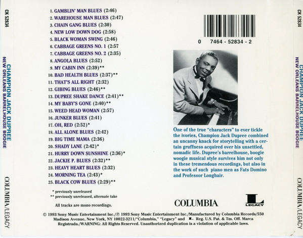 Champion Jack Dupree - New Orleans Barrelhouse Boogie CD Import