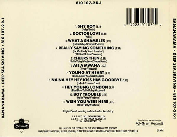 Bananarama - Deep Sea Skiving CD Import