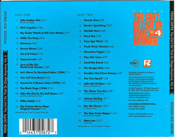 Zappa - You Can't Do That On Stage Anymore Vol. 4 Double CD Import