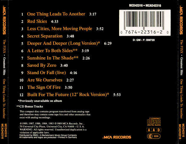 The Fixx - Greatest Hits - One Thing Leads To Another CD Import