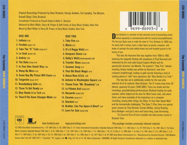 Dave Brubeck - Essential Double CD Import