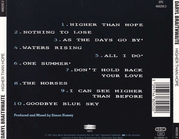 Daryl Braithwaite - Higher Than Hope CD Import
