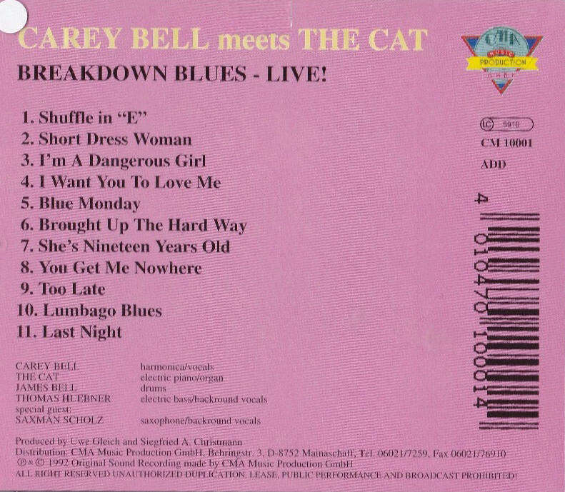Carey Bell Meets The Cat - Breakdown Blues - Live! CD Import