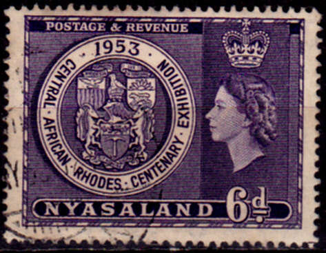 NYASALAND 1953, 30 May. 100th ANNIV BIRTH C RHODES EXHIBITION, single, UH, CV +/- R 5.00, view scans
