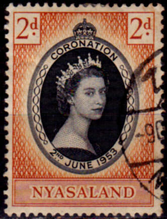 NYASALAND 1953, 2 June. CORONATION OF HRM QEII, single, UH, CV +/- R 5.00, view scans