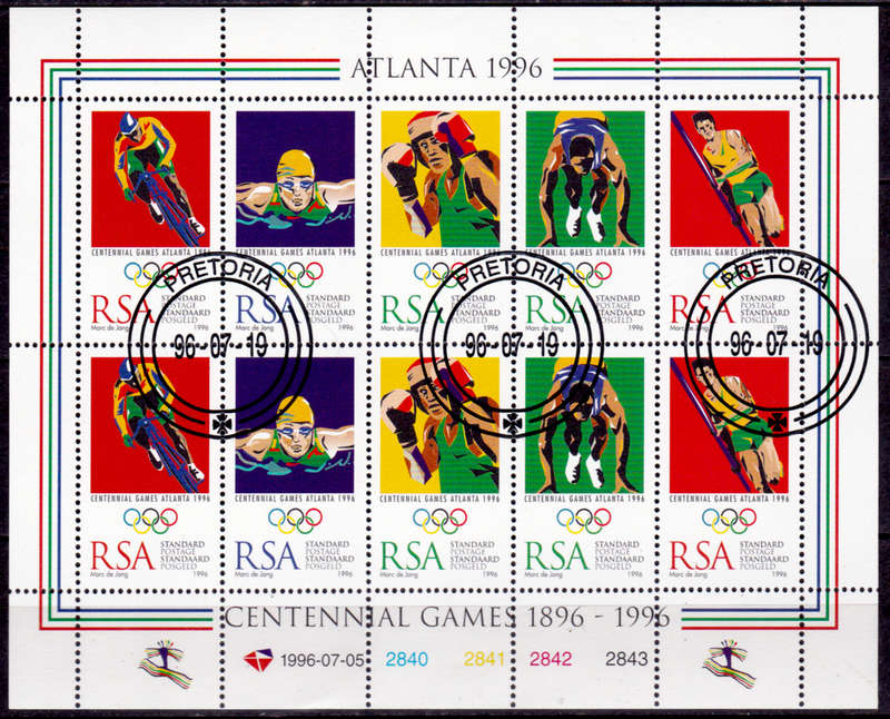 RSA 1996, 19 July. OLYMPIC GAMES ATLANTA, sheetlet of 10, CTO, CV R ?? view scans