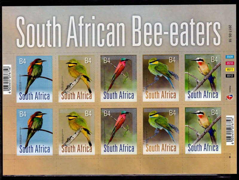 RSA 2017, 18 May. BIRDS BEE EATERS, sheetlet, MNH, CV R 700.00 view scans