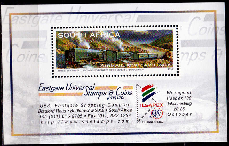 RSA 1997, 1 Nov. EASTGATE UNIVERSAL STAMPS AND COINS, minisheet, MNH, CV R 200.00 view scans