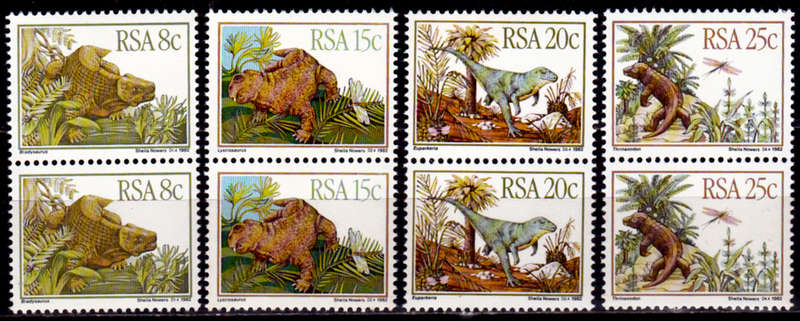 RSA 1982, 1 Dec. PREHISTORIC ANIMALS, set pairs, MNH, CV R 20.00 view scans