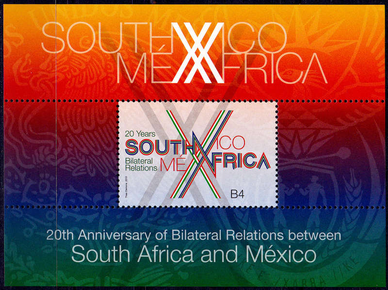 RSA 2013, 25 Oct. 20th ANNIV SA MEXICO RELATIONS, minisheet, MNH, CV R 100.00 view scans