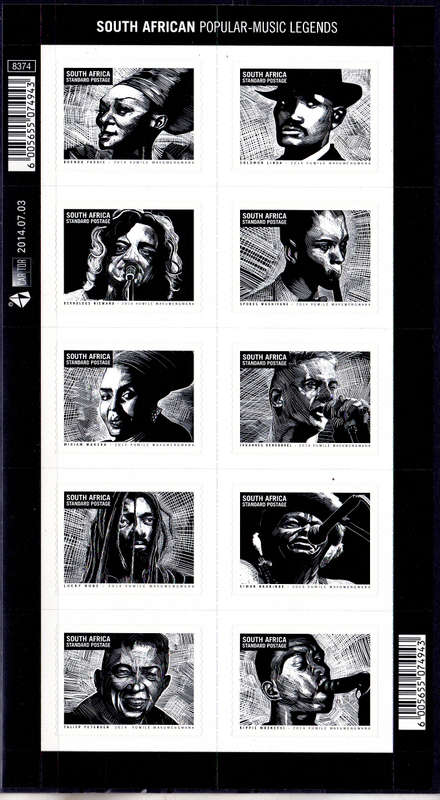 RSA 2014, 3 July. SA POPULAR MUSIC LEGENDS, Sheetlet, MNH, CV R 350.00 view scans