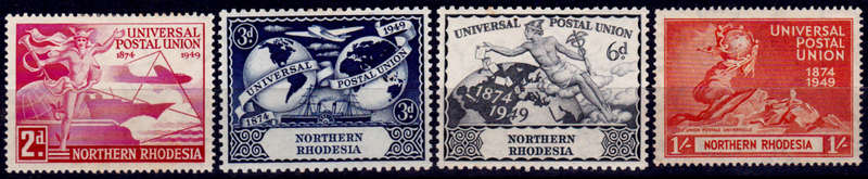 NORTHERN RHODESIA 1949, 10 Oct. 75th ANNIVERSARY of UPU, set, MH, CV R 81.00 view scans