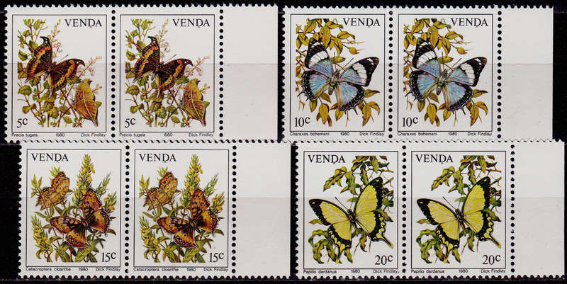 VENDA 1980, 13 Nov. BUTTERFLIES, set pairs, MNH, CV R 20.00 view scans
