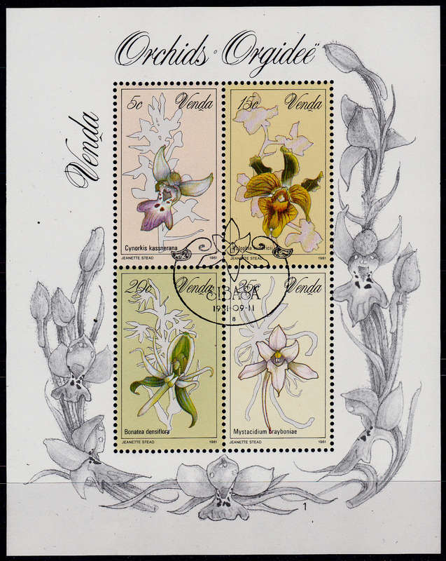 VENDA 1981, 11 Sept. ORCHIDS, minisheet no 1, CTO, CV R ?? view scans