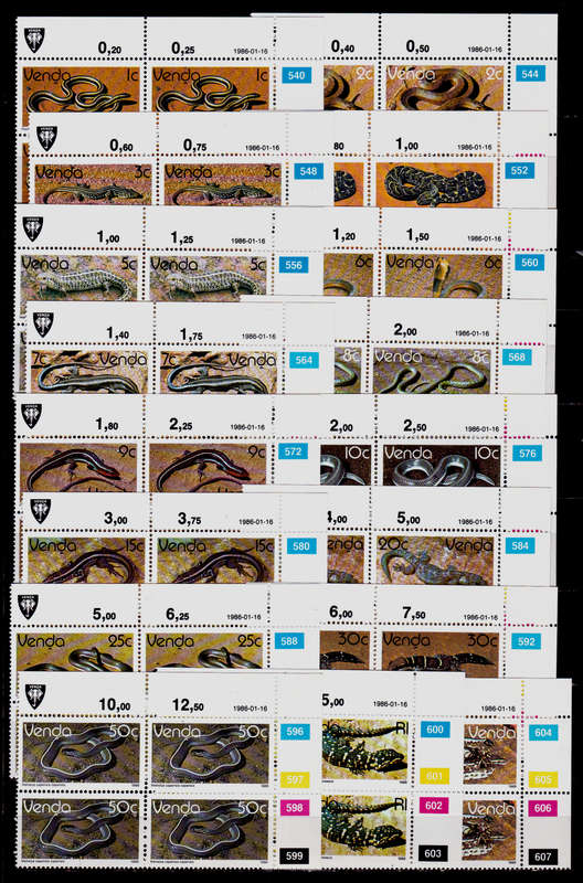 VENDA 1986, 6 Jan. REPTILES (2nd DEFINITIVE ISSUE), set controls, MNH, CV R 165.00 view scans