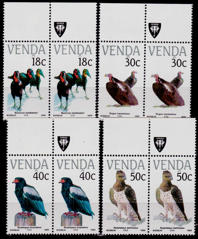 VENDA 1989, 27 June. ENDANGERED BIRDS, set pairs, MNH, CV R 130.00 view scans