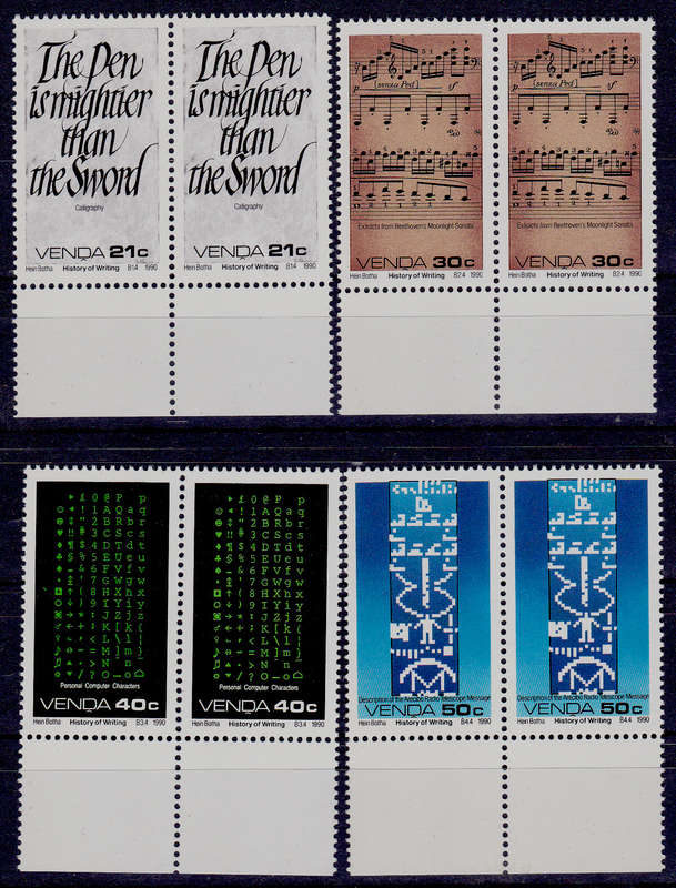 VENDA 1990, 23 May. HISTORY OF WRITING(7th series), set pairs, MNH, CV R 20.00, view scans