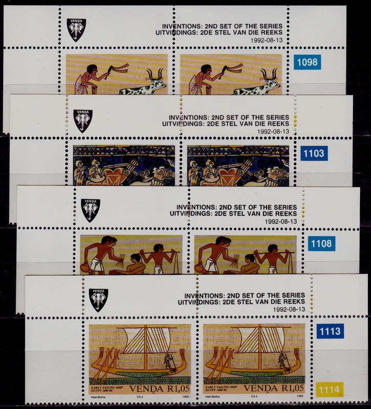 VENDA 1992, 13 Aug, INVENTIONS(2nd series), set pairs, MNH, CV R 100.00, view scans