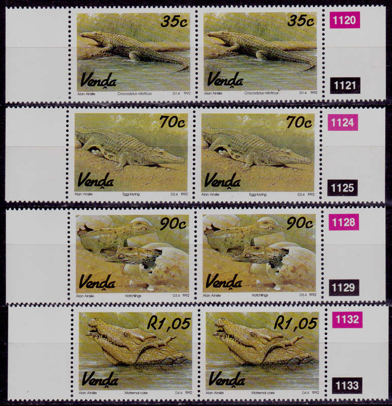 VENDA 1992, 15 Oct, CROCODILE FARMING, set pairs, MNH, CV R 170.00, view scans