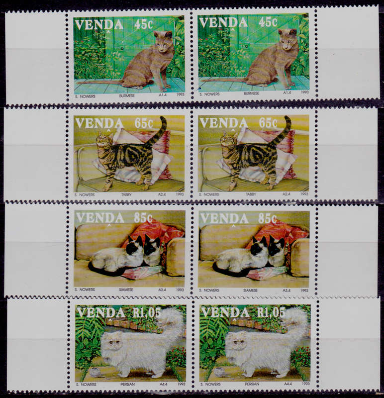 VENDA 1993, 19 May, DOMESTIC CATS, set pairs, MNH, CV R 170.00, view scans