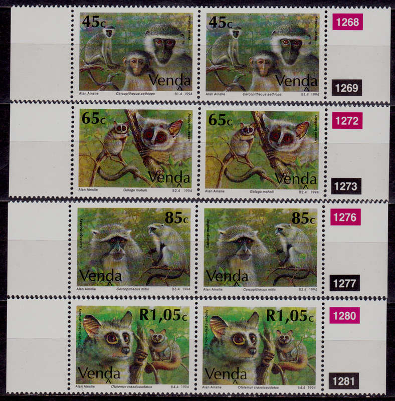 VENDA 1994, 4 March. MONKEYS, set pairs, MNH, CV R 160.00, view scans