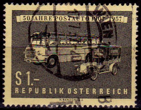 AUSTRIA 1957, 14 June. 50th ANNIV AUSTRIAN POST BUS SYSTEM, single, UH, CV +/-R 10.00 view scans