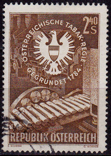 AUSTRIA 1959, 8 May. 175th ANNIV OSTERREICHISCHE TABAKREGIE, single, UH, CV +/-R 10.00 view scans