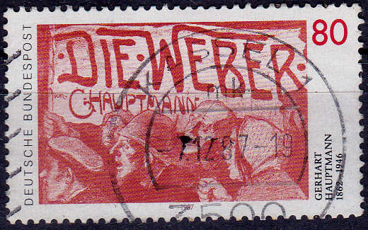 GERMANY 1987, 6 Nov. 125th ANNIV BIRTH GERHART HAUPTMANN, single, UH, CV+/- R 10.00 view scans