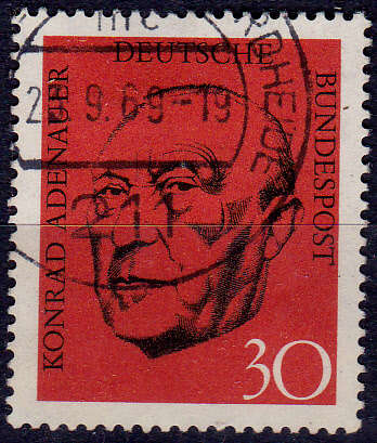 GERMANY 1968, 19 July. MEMORIAL EDITION KONRAD ADENAUER, single, UH, CV +/-R 5.00 view scans