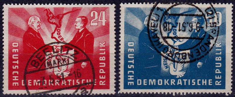 GERMANY DDR 1951, 22 April. ODER-NEISSE LINE, set, UH, CV +/-R 840.00 view scans