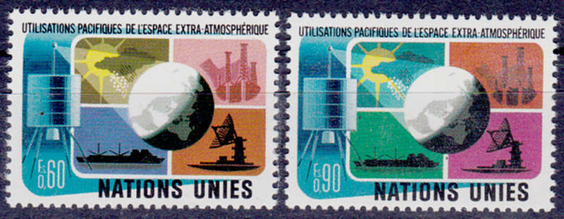 UN GENEVA 1975, 14 March. PEACEFUL USE OF SPACE, set, MNH, CV +/-R 40.00 view scan