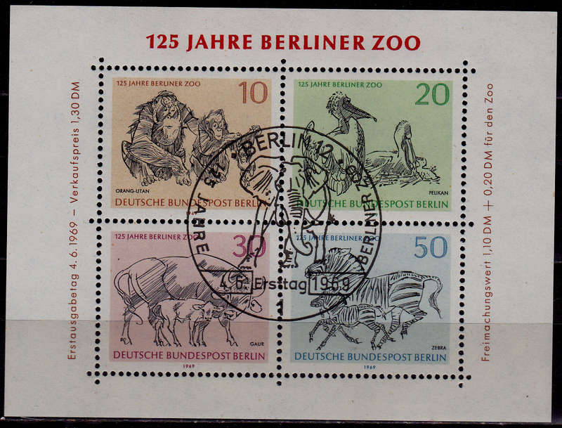 GERMANY BERLIN 1969, 4 June. 125th ANNIV OF BERLINS ZOO, minisheet, CTO, CV +/-R ?? view scans