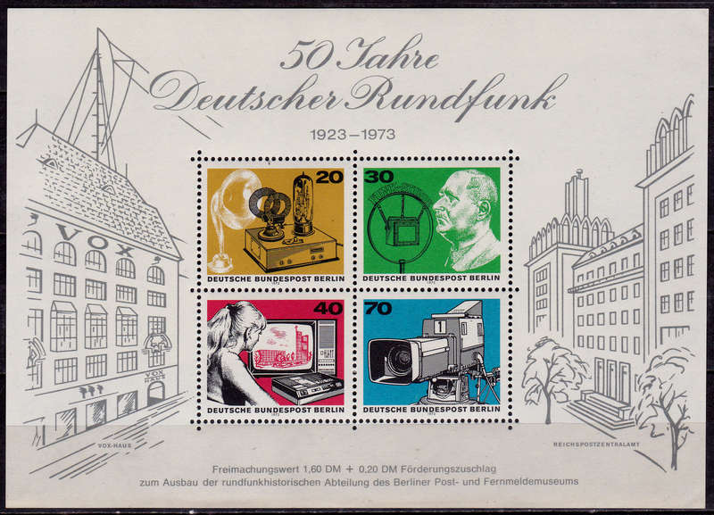 GERMANY BERLIN 1973, 23 Aug. 50th ANNIV RADIO, minisheet, MNH, CV +/-R 70.00 view scans