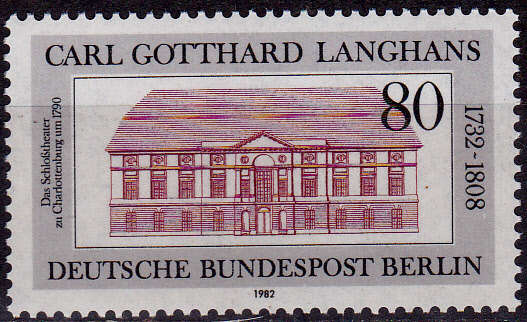 GERMANY BERLIN 1982, 10 Nov. 250th ANNIV BIRTH CG LANGHANS, single, MNH, CV +/-R 40.00 view scans