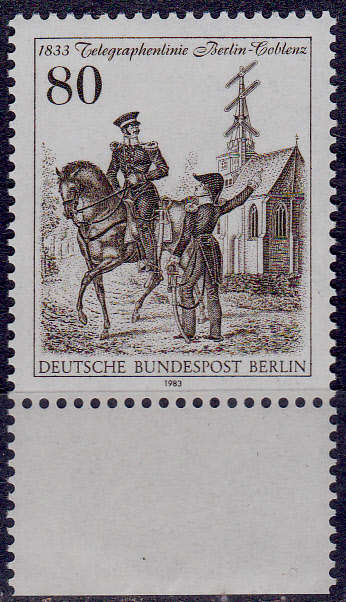 GERMANY BERLIN 1983, 8 Feb. 150th ANNIV TELEGRAPH LINE, single, MNH, CV +/-R 40.00 view scans