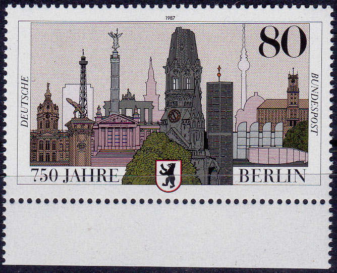 GERMANY BERLIN 1987, 15 Jan. 750th ANNIV OF BERLIN, single, MNH, CV +/-R 40.00 view scans