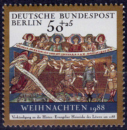 GERMANY BERLIN 1988, 10 Nov. CHRISTMAS STAMPS, single, MNH, CV +/-R 20.00 view scans