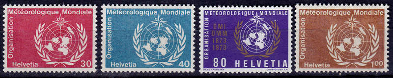 SWITZERLAND WMO 1973, 30 Aug. 100th ANNIV WMO INSCRIPTION, set, MNH, CV +/-R 50.00 view scans