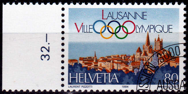SWITZERLAND 1984, 21 Feb. 60th ANNIV INTL OLYMPIC COMMITTEE, single, CTO, CV +/-R ?? view scans