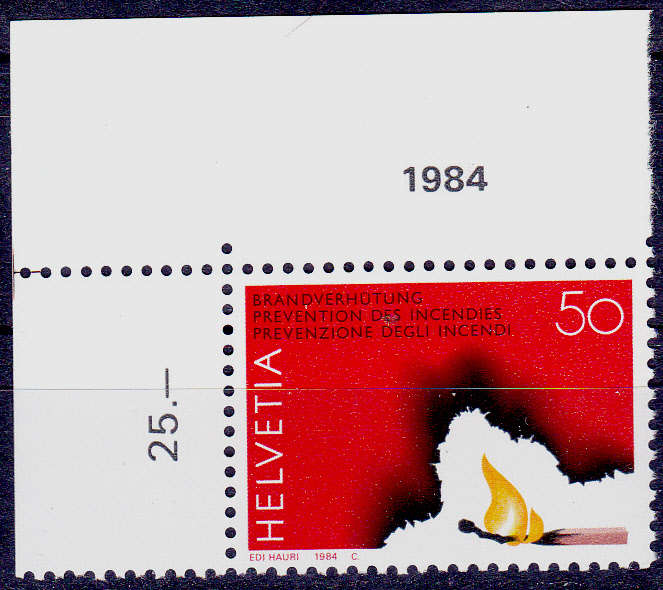 SWITZERLAND 1984, 11 Sept. FIRE PREVENTION, single, MNH, CV +/-R 10.00 view scans