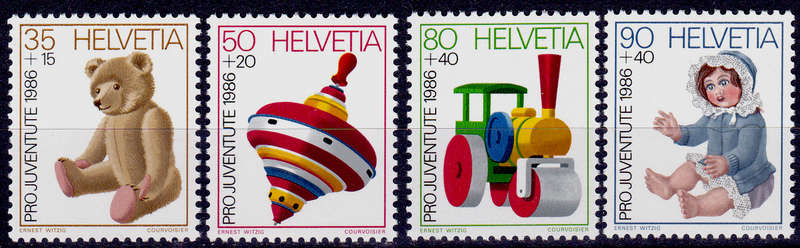 SWITZERLAND 1986, 25 Nov. PRO JUVENTUTE TOYS, set, MNH, CV +/-R 75.00 view scans