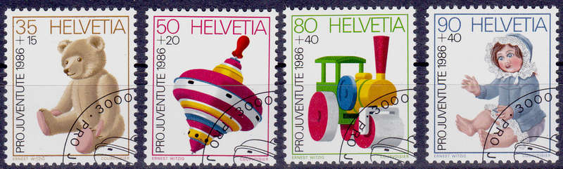 SWITZERLAND 1986, 25 Nov. PRO JUVENTUTE TOYS, set, CTO, CV +/-R ?? view scans