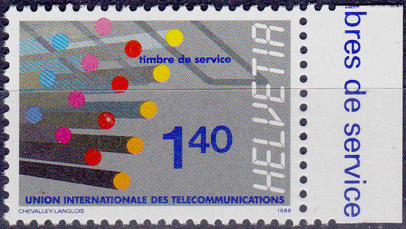 SWITZERLAND ITU 1988, 13 Sept. FIBRE OPTIC COMMUNICATION, single, MNH, CV +/-R 30.00 view scans