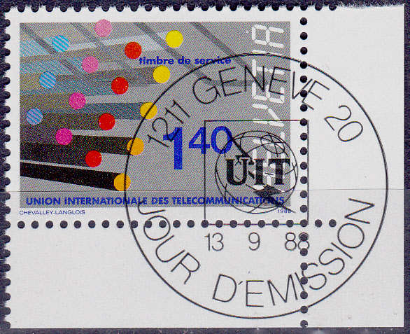 SWITZERLAND ITU 1988, 13 Sept. FIBRE OPTIC COMMUNICATION, single, CTO, CV +/-R ?? view scans