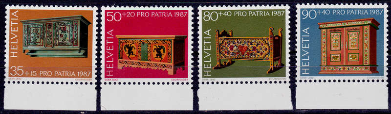 SWITZERLAND 1987, 26 May. PRO PATRIA ANTIQUE FURNITURE, set, MNH, CV +/-R 80.00 view scans
