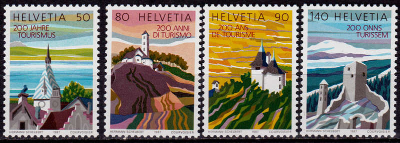 SWITZERLAND 1987, 4 Sept. 200th ANNIV OF TOURISM, set, MNH, CV +/-R 75.00 view scans