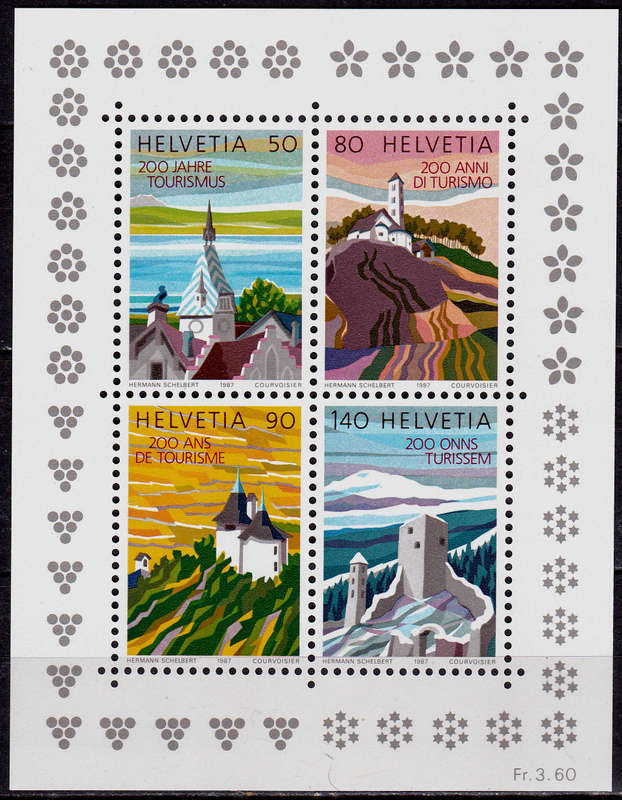 SWITZERLAND 1987, 4 Sept. 200th ANNIV OF TOURISM, minisheet, MNH, CV +/-R 75.00 view scans